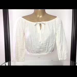 ROXY W/Half Sleeves Neck Tie W/Silver Coin Sewn On Back & Ruched Crop Notch Top